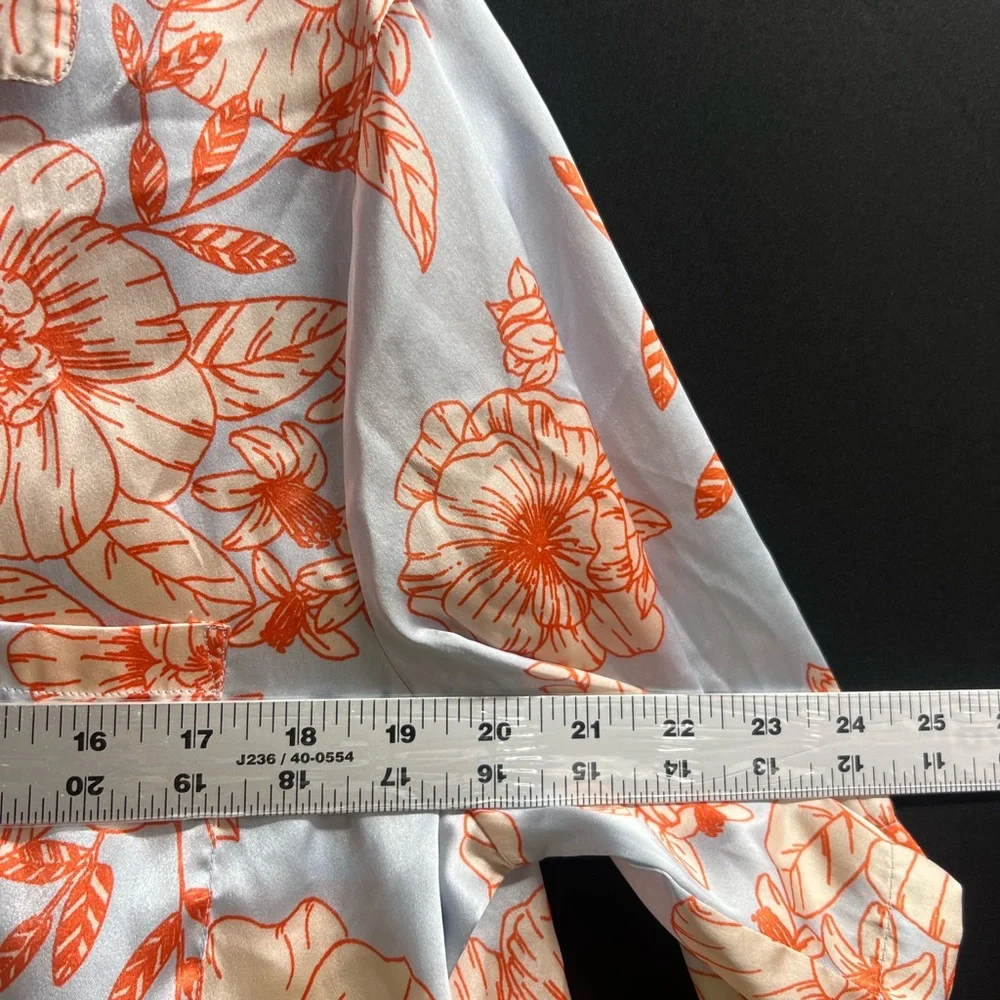 Joie‎ top Satin Pajamas Sz m Blue Orange Floral Pockets